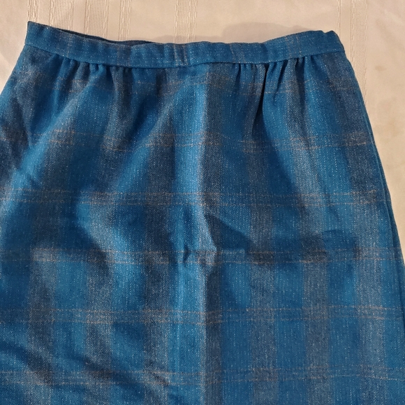 Vintage Pendleton Pure Virgin Wool Blue Plaid Lined Pencil Midi Skirt /Size 10P - Picture 3 of 7